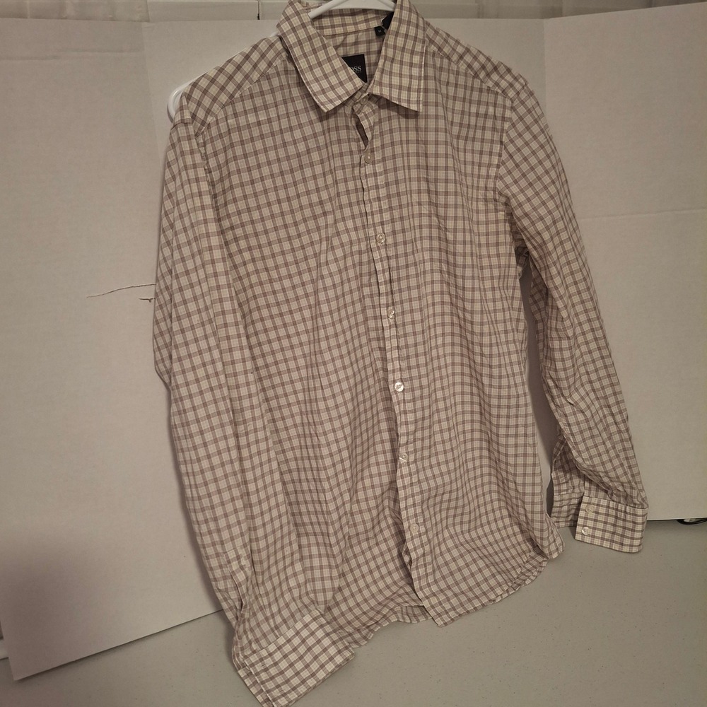 BOSS Hugo Boss Mens Plaid Long Sleeve Button‎ Down Shirt Size M